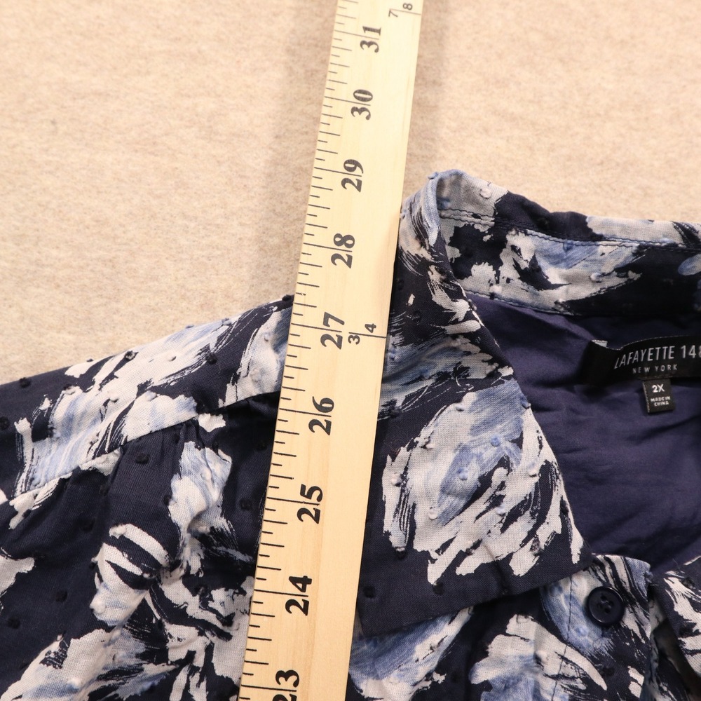 Lafayette 148 Top 2X Floral Button Down Modern Cotton Clip Dot Short Sleeve - Picture 6 of 7